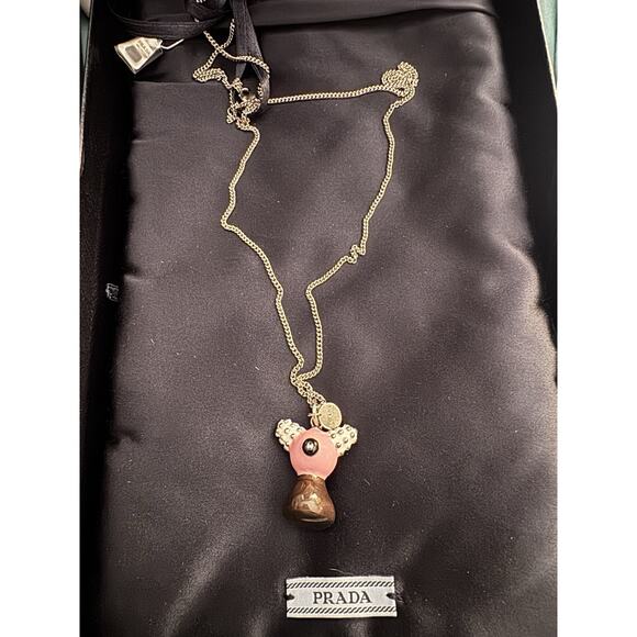 Prada Animalia Jewels Necklace Pink Brown Enamel Pendant w/ Box - Picture 1 of 7